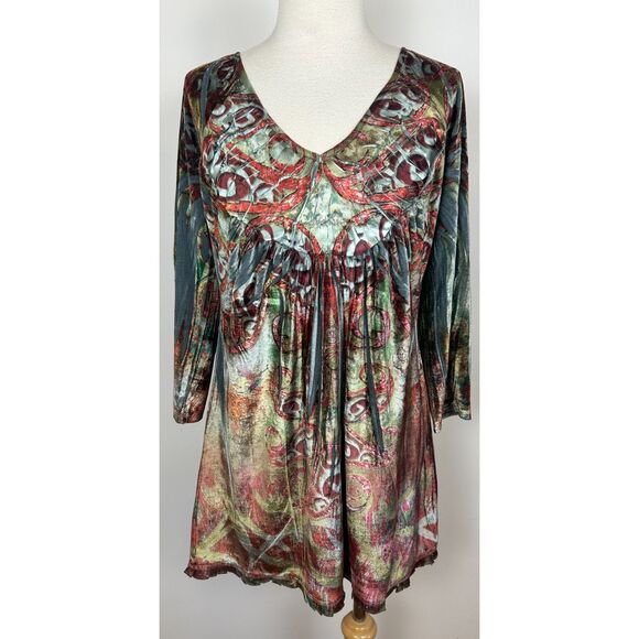 Live And Let Live Brown Multi Velvet Babydoll Tunic Sz M Top Whimsigoth - Picture 1 of 6